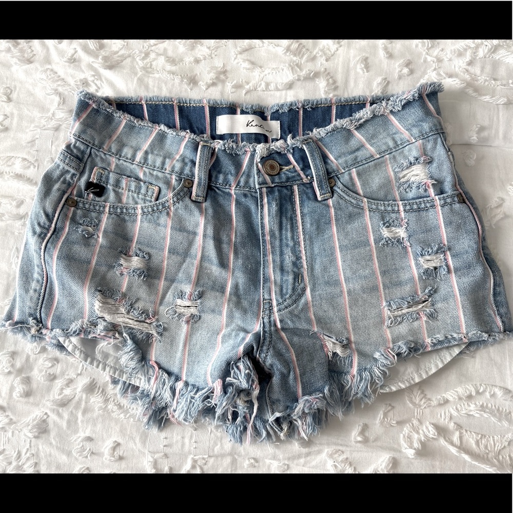 pink stripe denim shorts